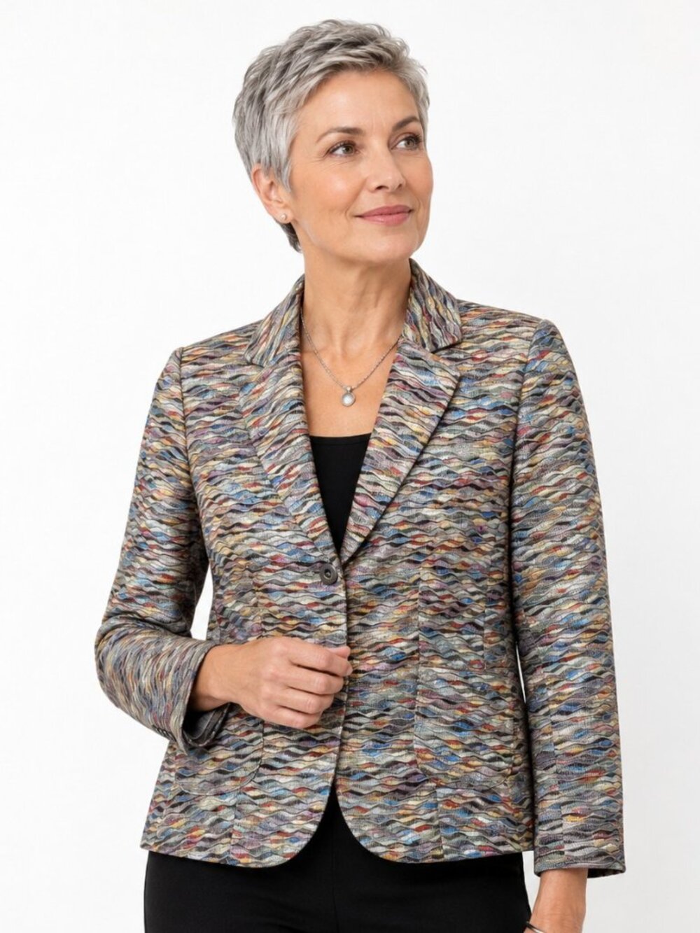 Isabel & Nina Multicolor Wave Pattern Knit Blazer